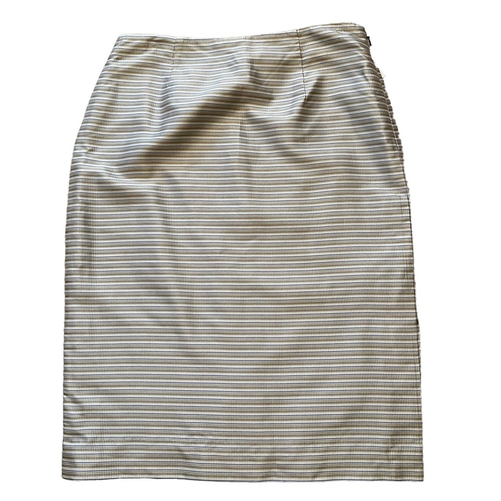 Worth Tan/Cream/Blue Subtle Stripe 100% Silk Pencil Skirt 4